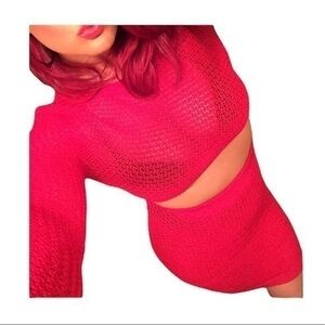 Bebe Dress Set Crop Top and Midi Skirt in red XS